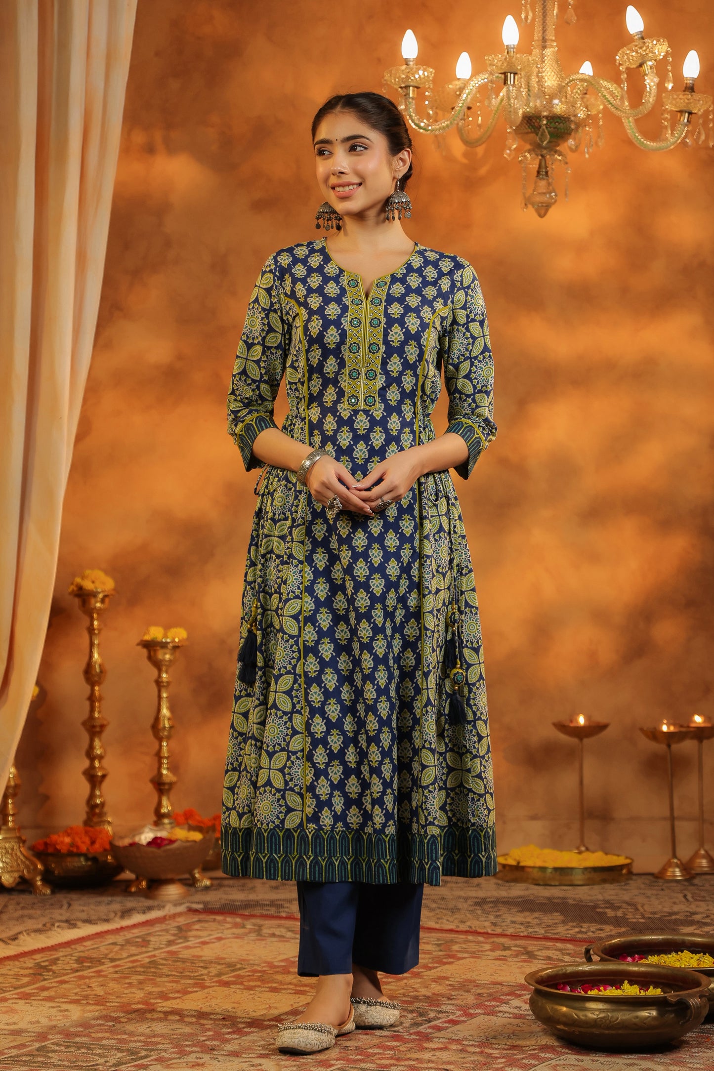 Women Ethnic Motifs Printed Regular Pure Cotton Kurta with Trousers & With Dupatta