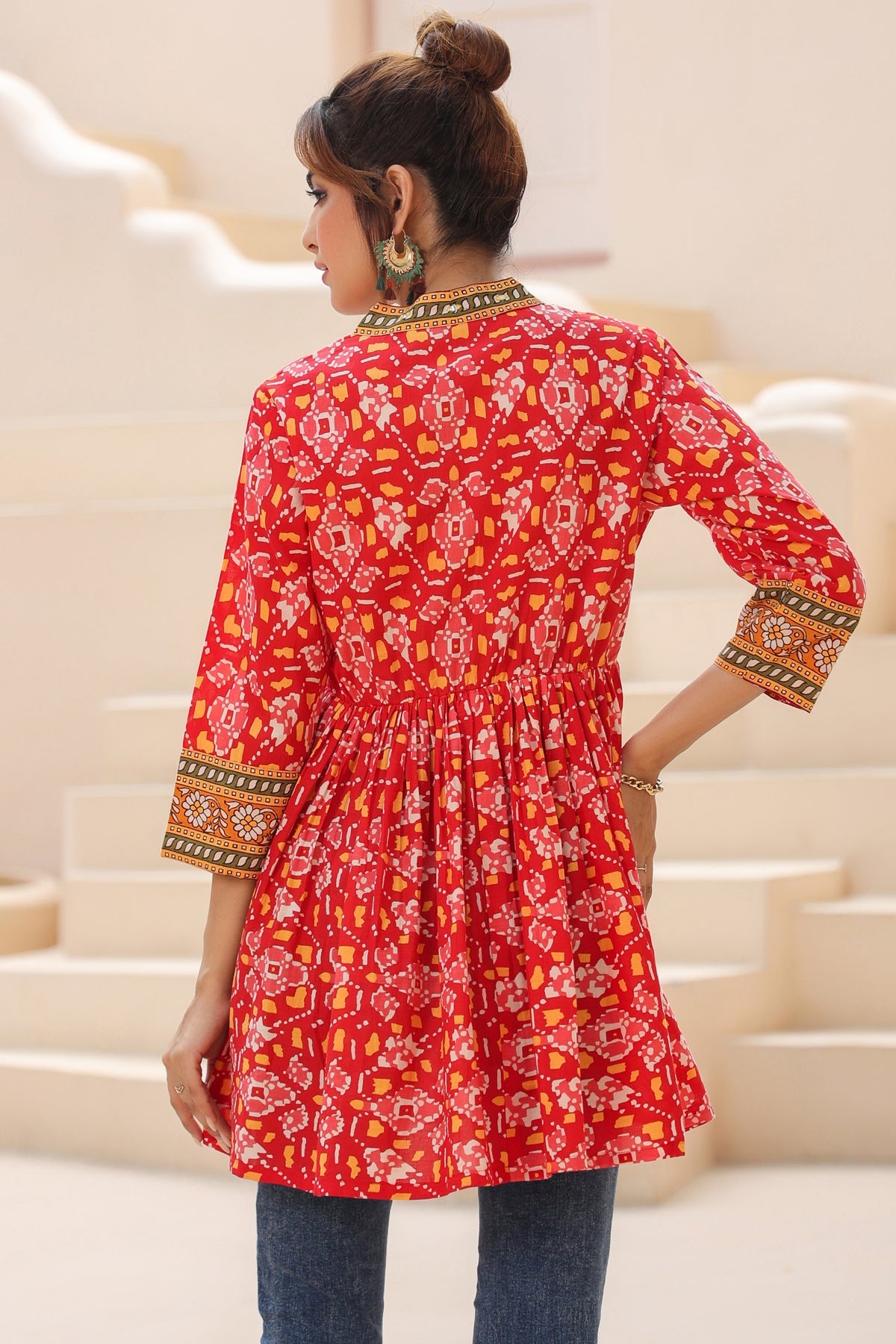 Floral Printed Cotton Empire Longline Top