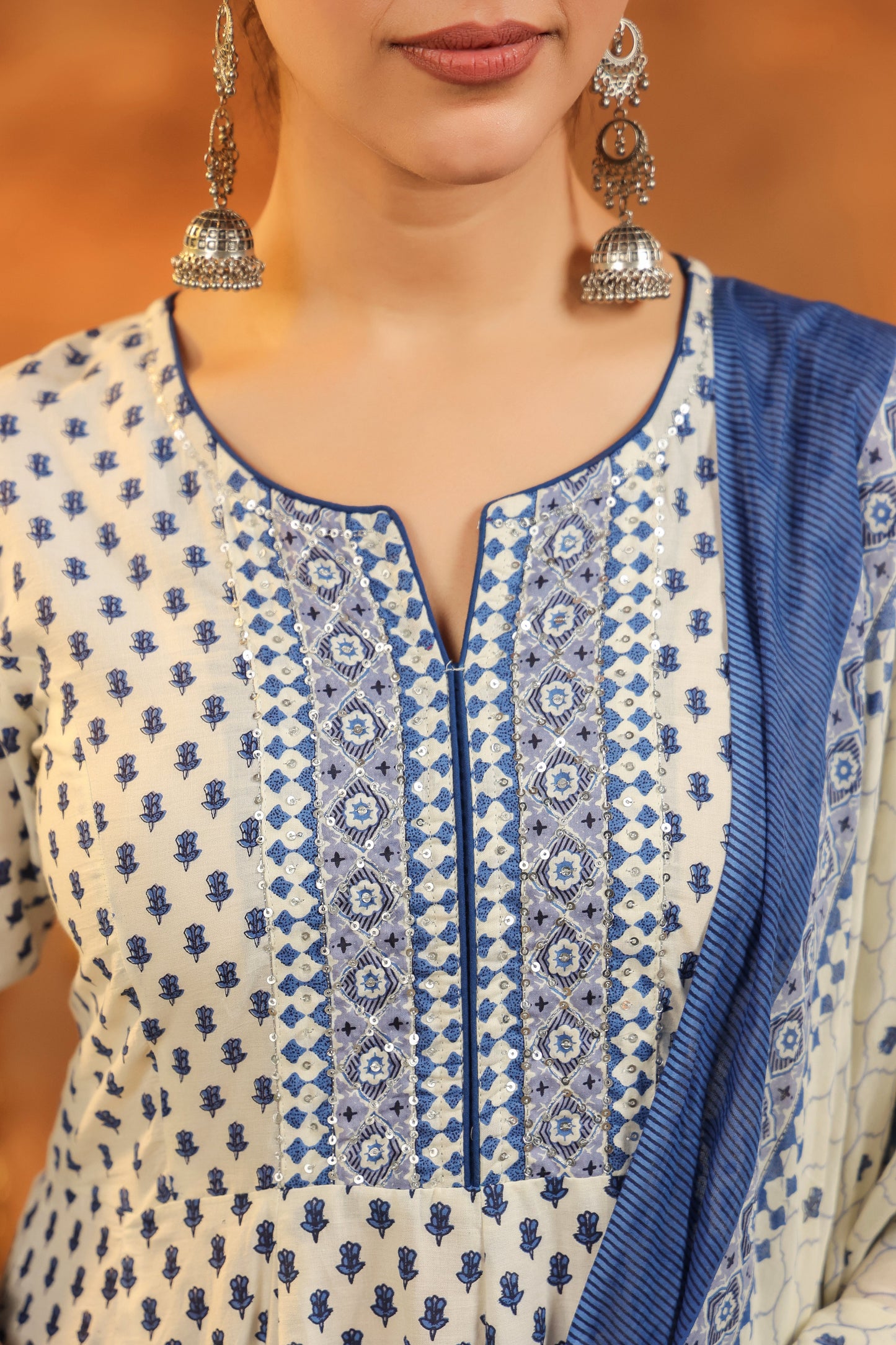 Floral Printed Pure Cotton Kurta With Trousers & Dupatta