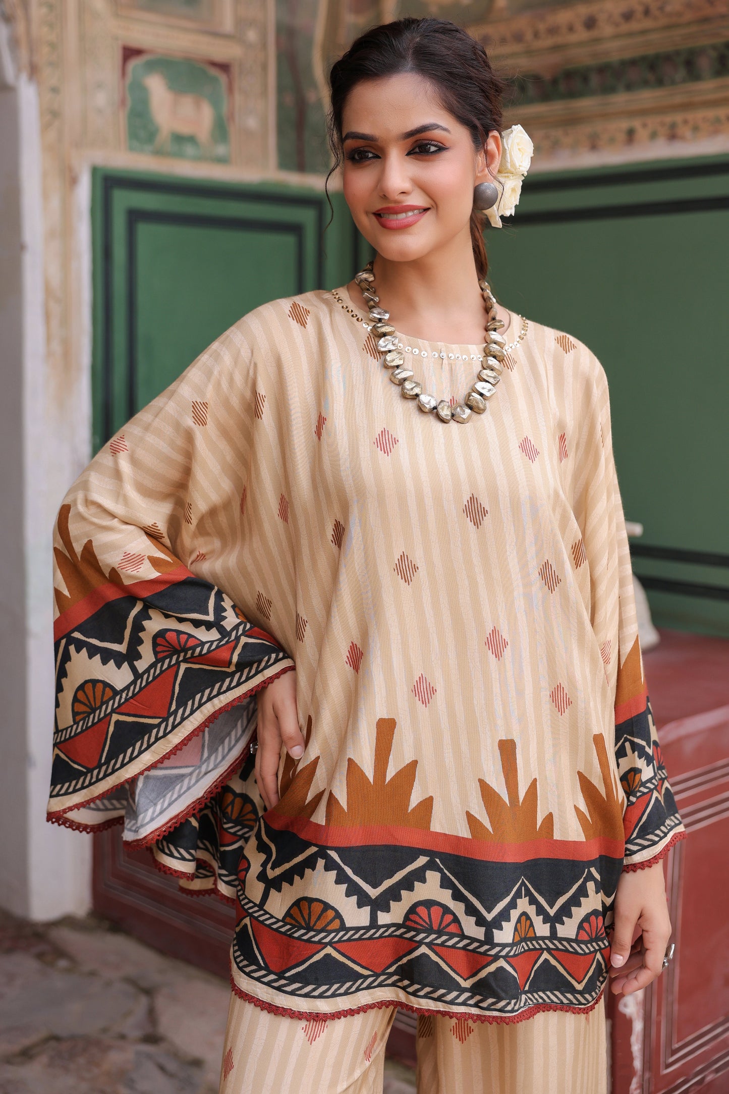 Printed Round Neck Tunic With Trouser