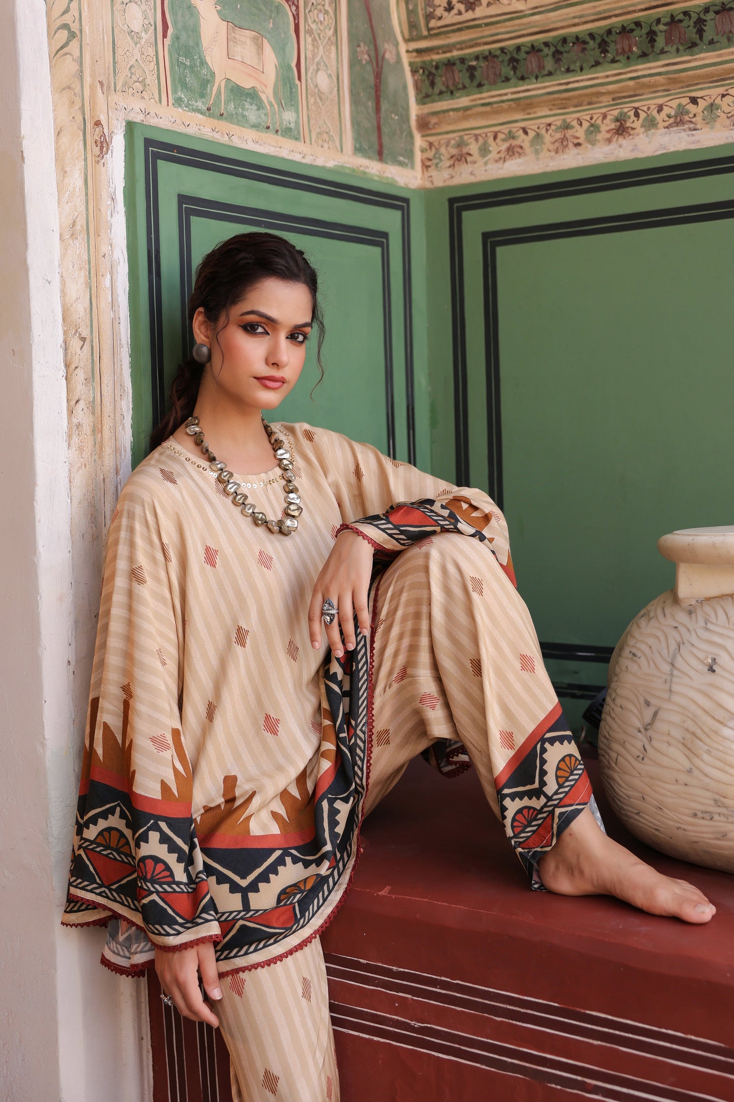 Printed Round Neck Tunic With Trouser