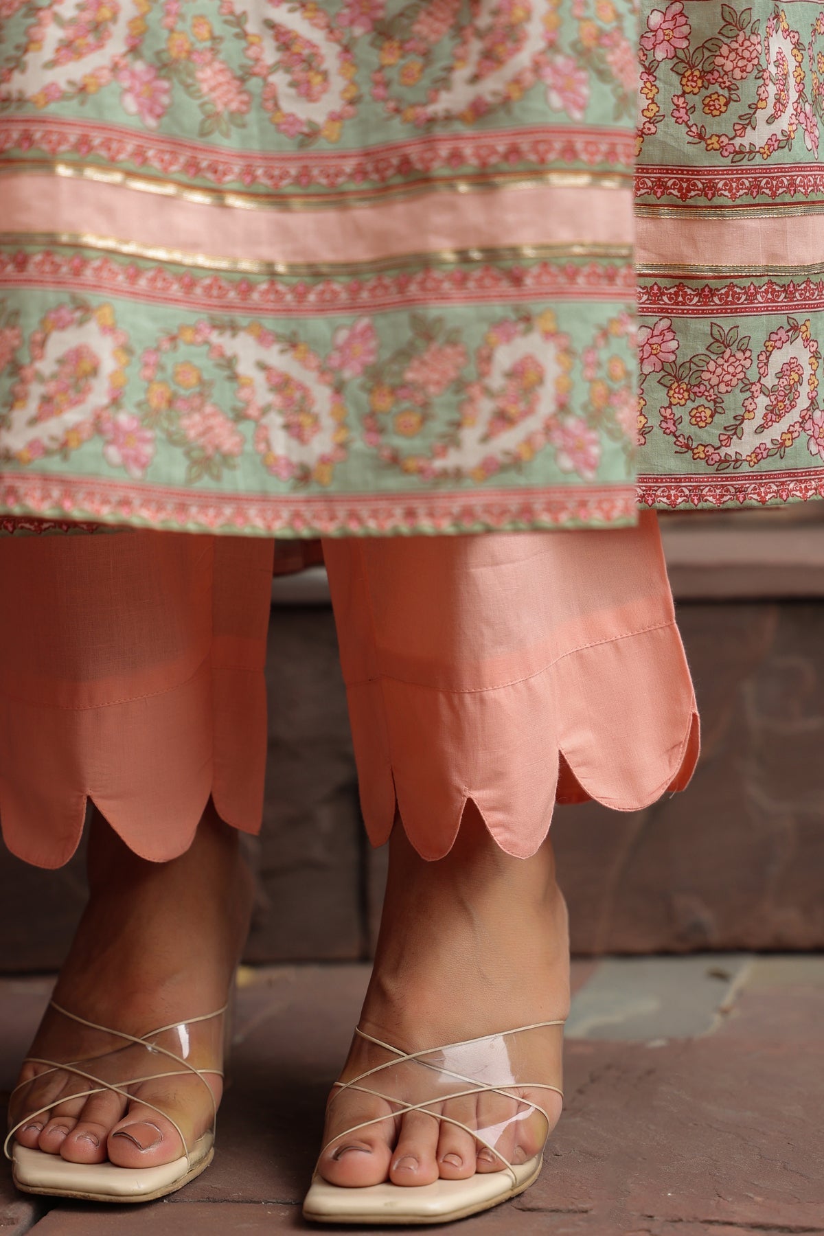 Paisley Printed Pure Cotton Anarkali Kurta With Trouser & Dupatta