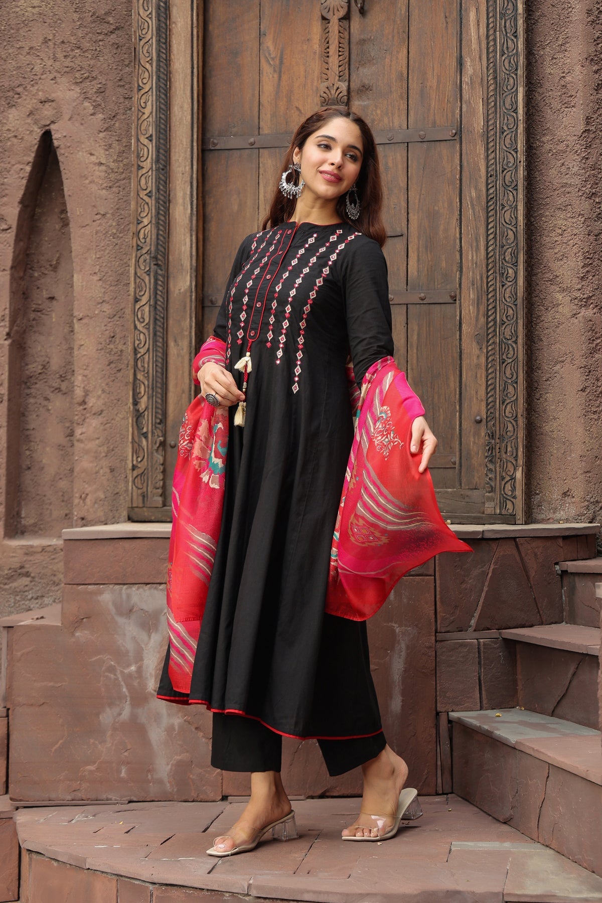 Yoke Design Chanderi Cotton A-Line Kurta with Palazzos & Dupatta