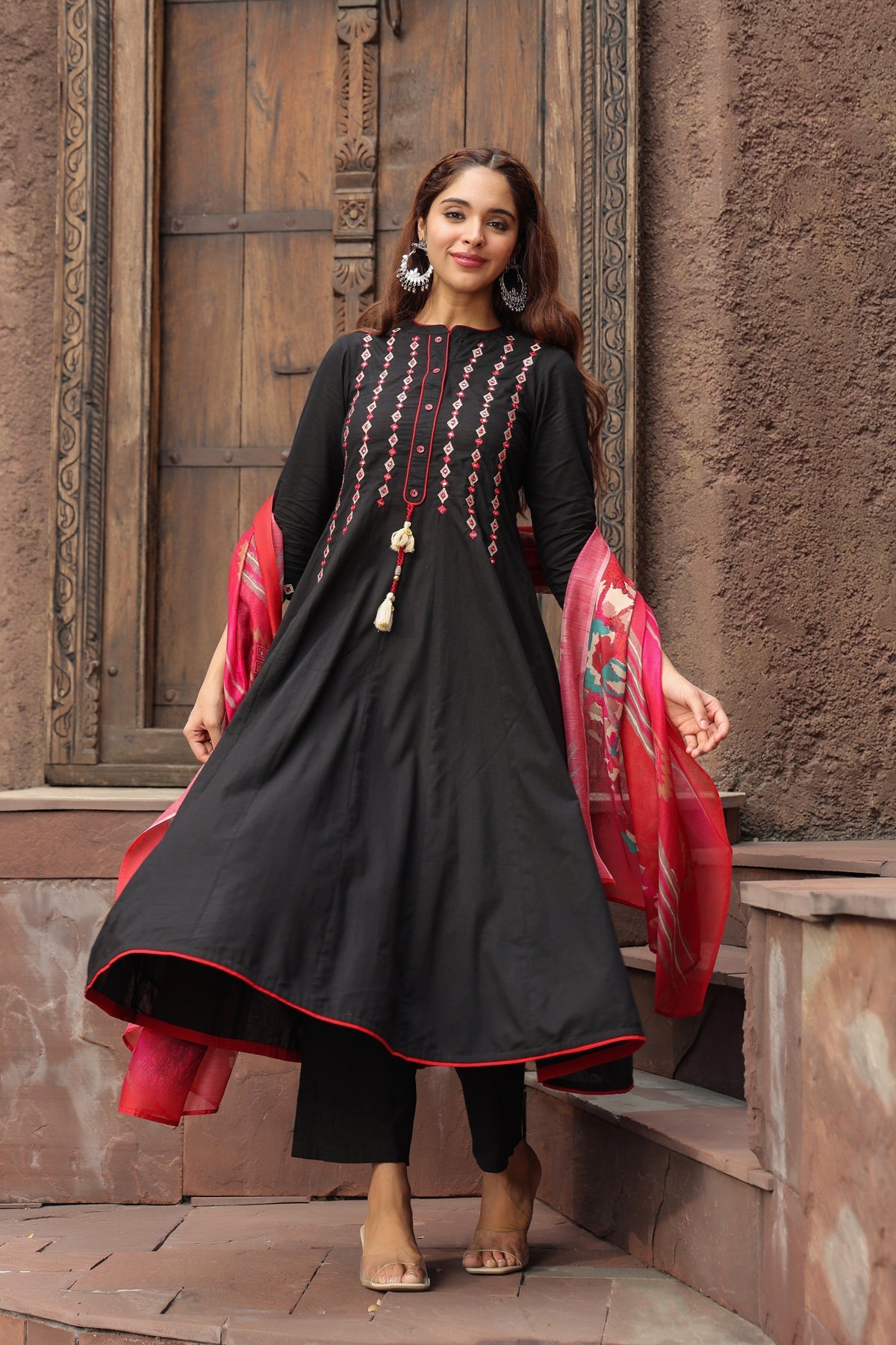 Yoke Design Chanderi Cotton A-Line Kurta with Palazzos & Dupatta