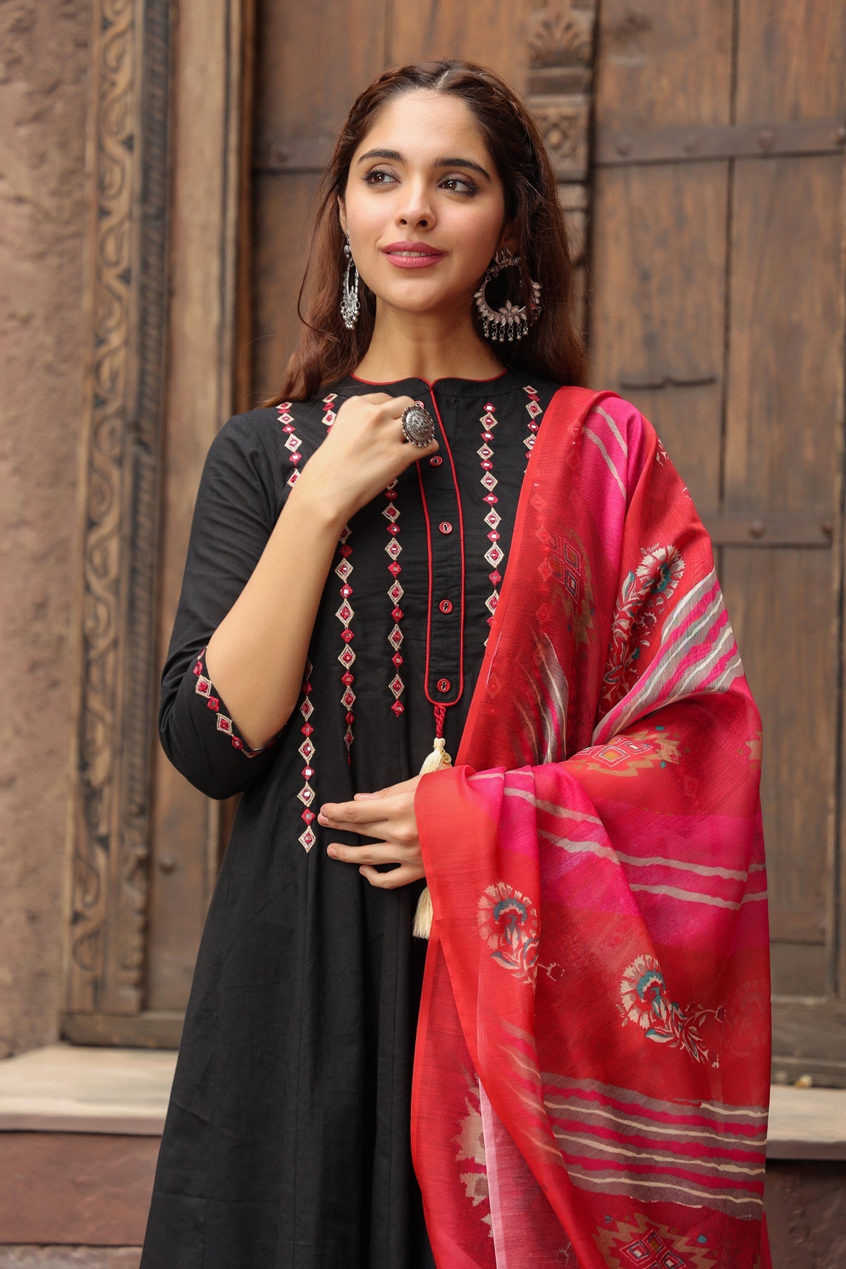 Yoke Design Chanderi Cotton A-Line Kurta with Palazzos & Dupatta