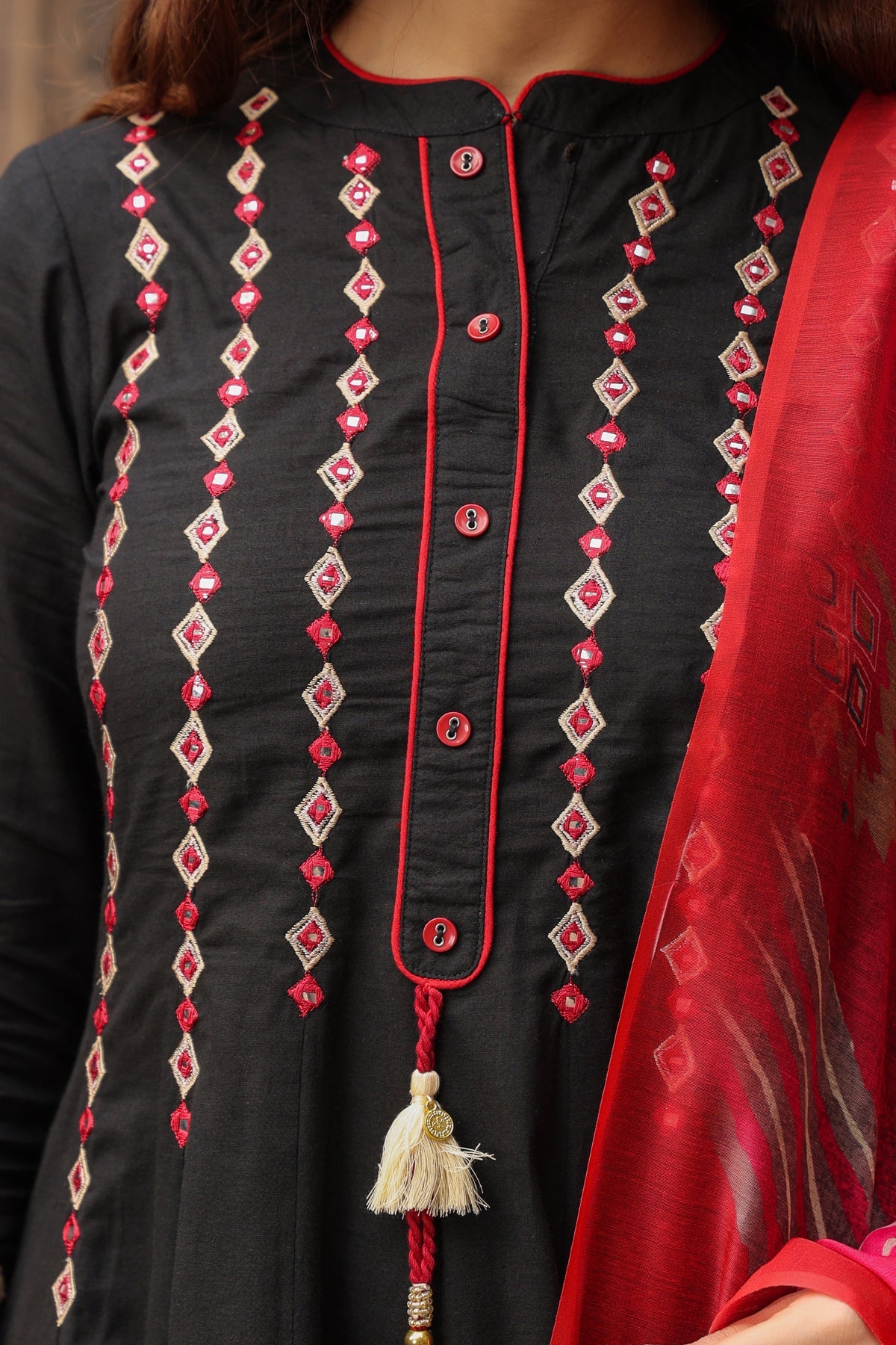 Yoke Design Chanderi Cotton A-Line Kurta with Palazzos & Dupatta