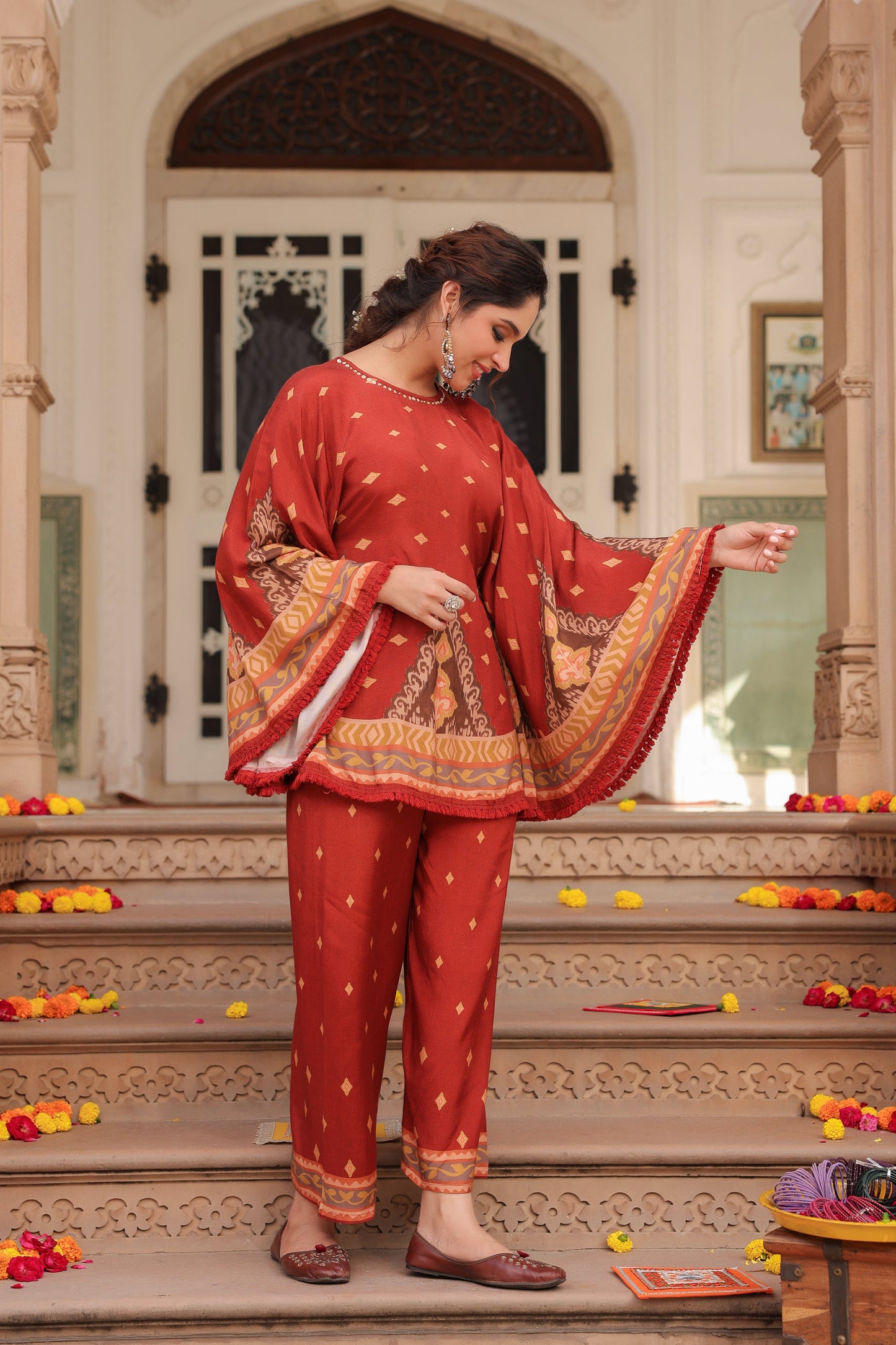 Printed Round Neck Tunic With Trouser Co-Ords