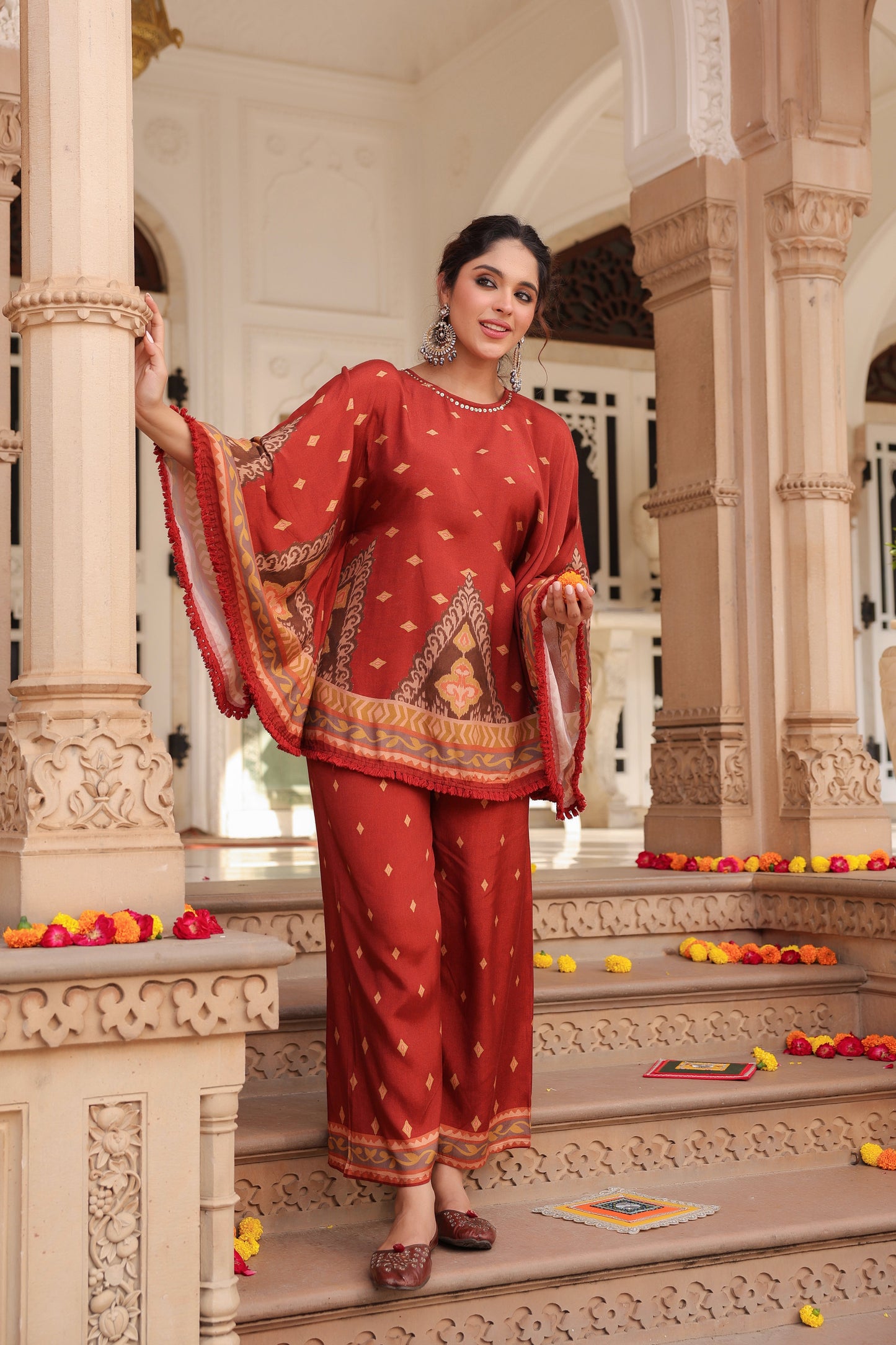 Printed Round Neck Tunic With Trouser Co-Ords