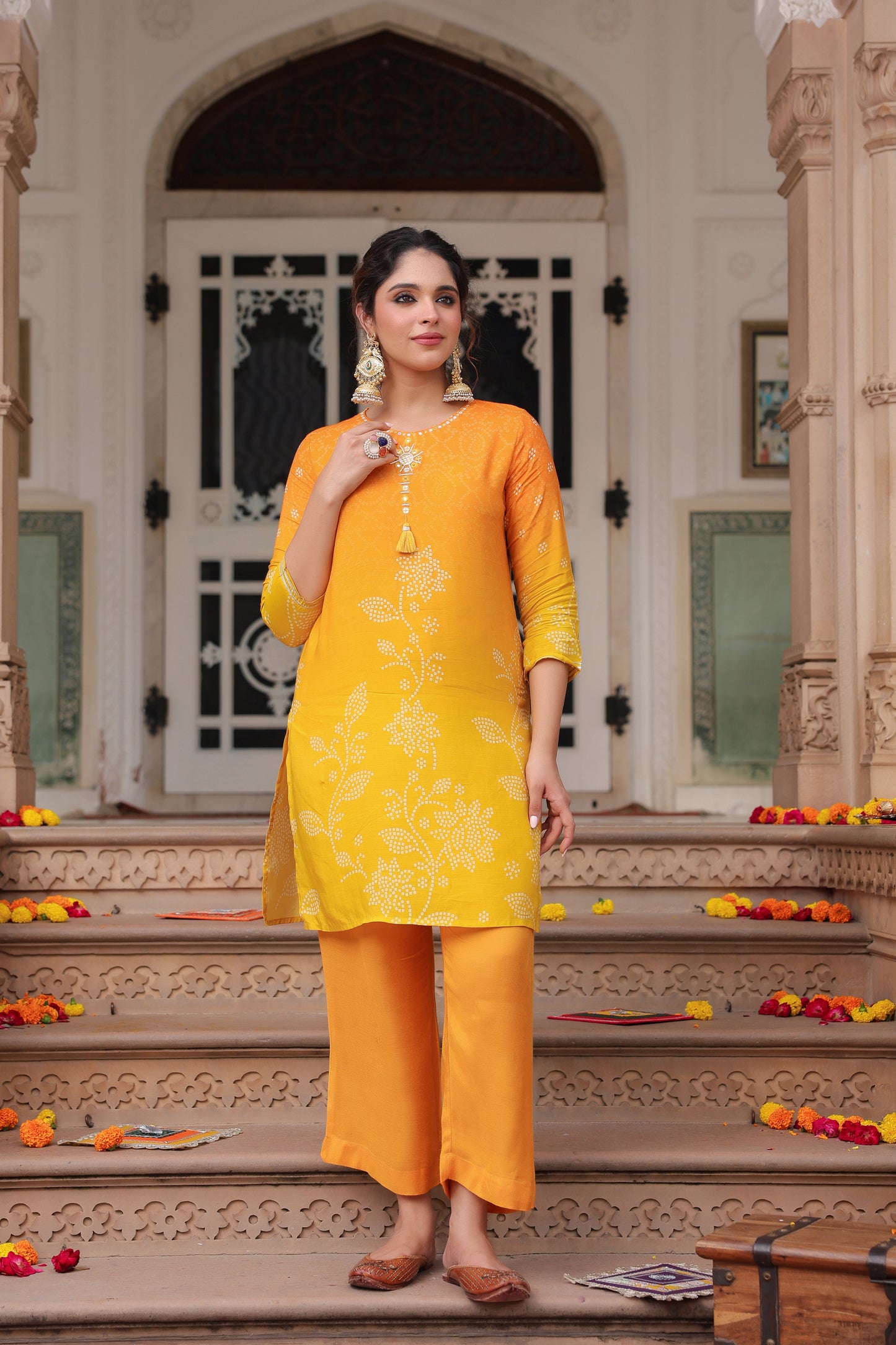 Printed Round Neck Tunic With Trouser