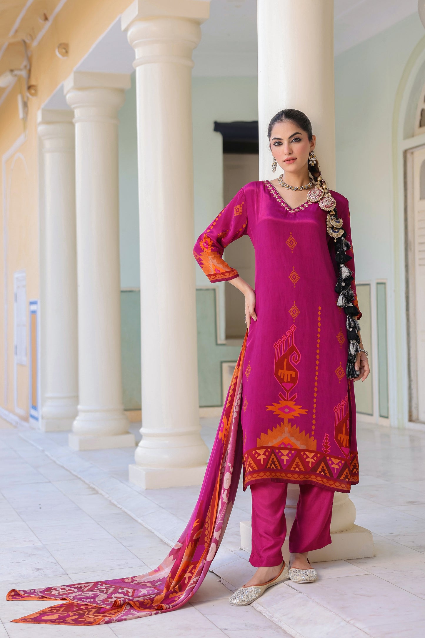 Women Ethnic Motifs Printed Sequinned Regular Kurta Set With Dupatta