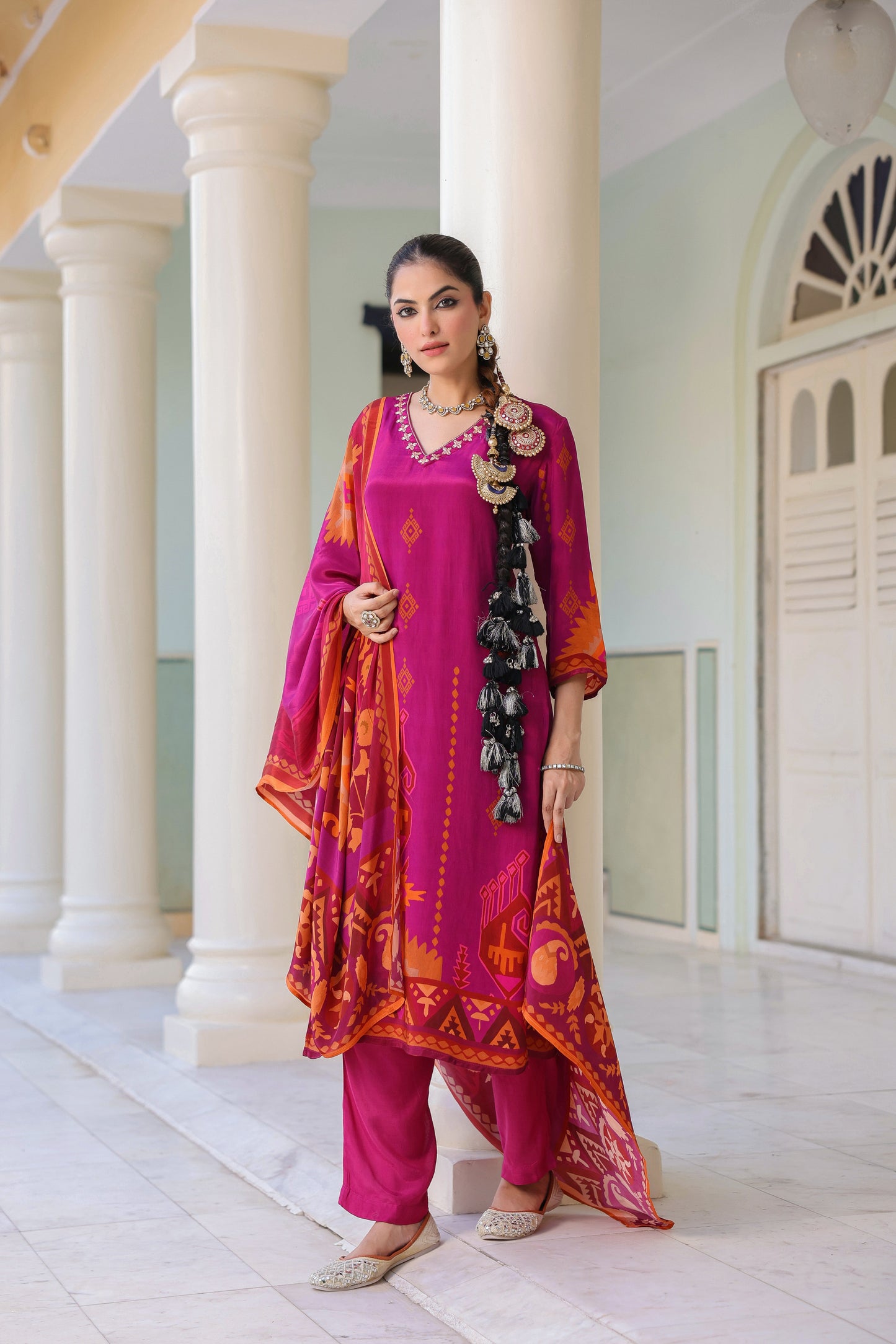 Women Ethnic Motifs Printed Sequinned Regular Kurta Set With Dupatta