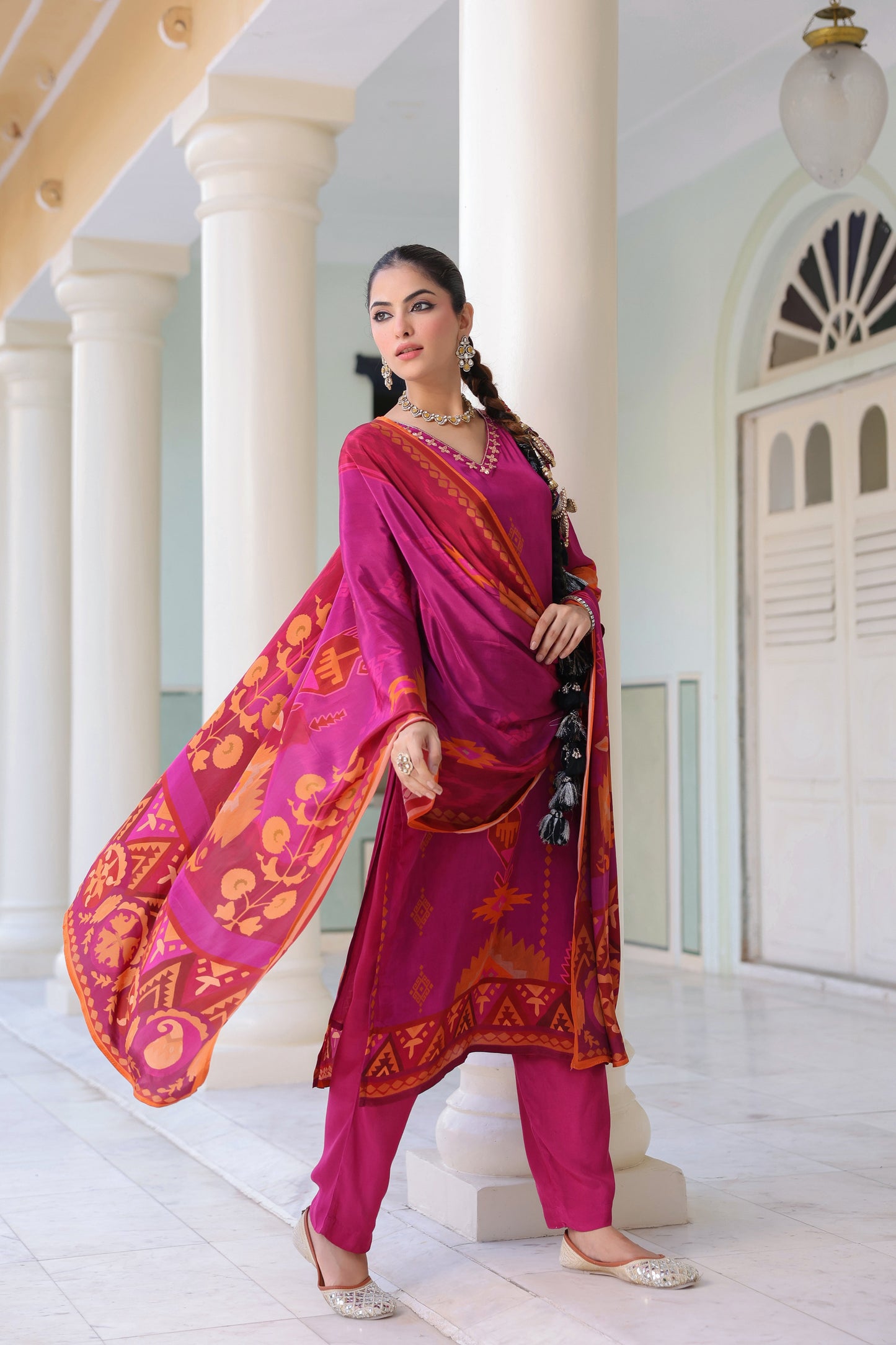 Women Ethnic Motifs Printed Sequinned Regular Kurta Set With Dupatta