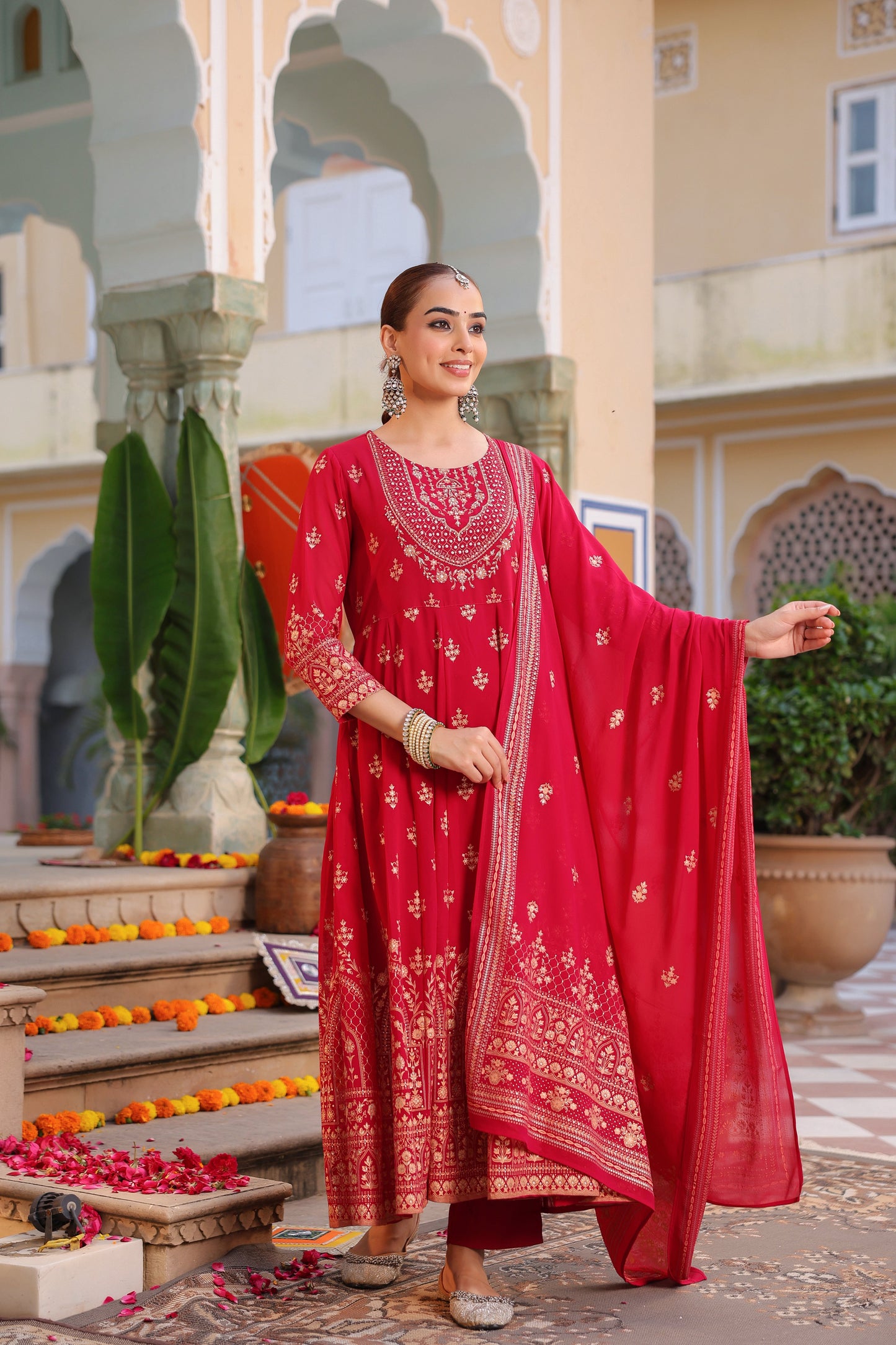 Women Ethnic Motifs Printed Beads and Stones Kurta with Trouser & Dupatta