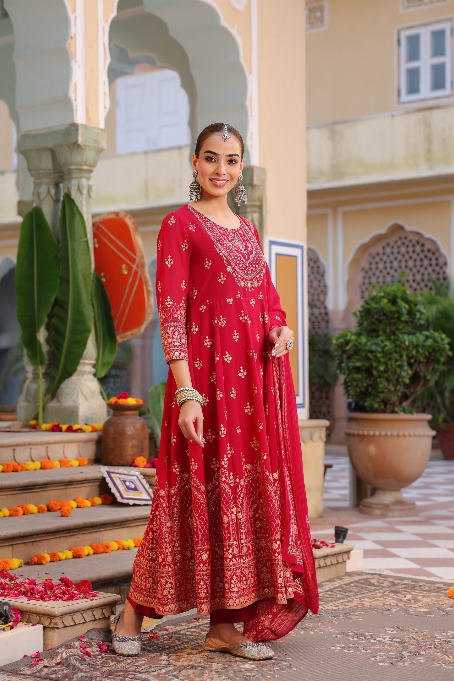 Women Ethnic Motifs Printed Beads and Stones Kurta with Trouser & Dupatta