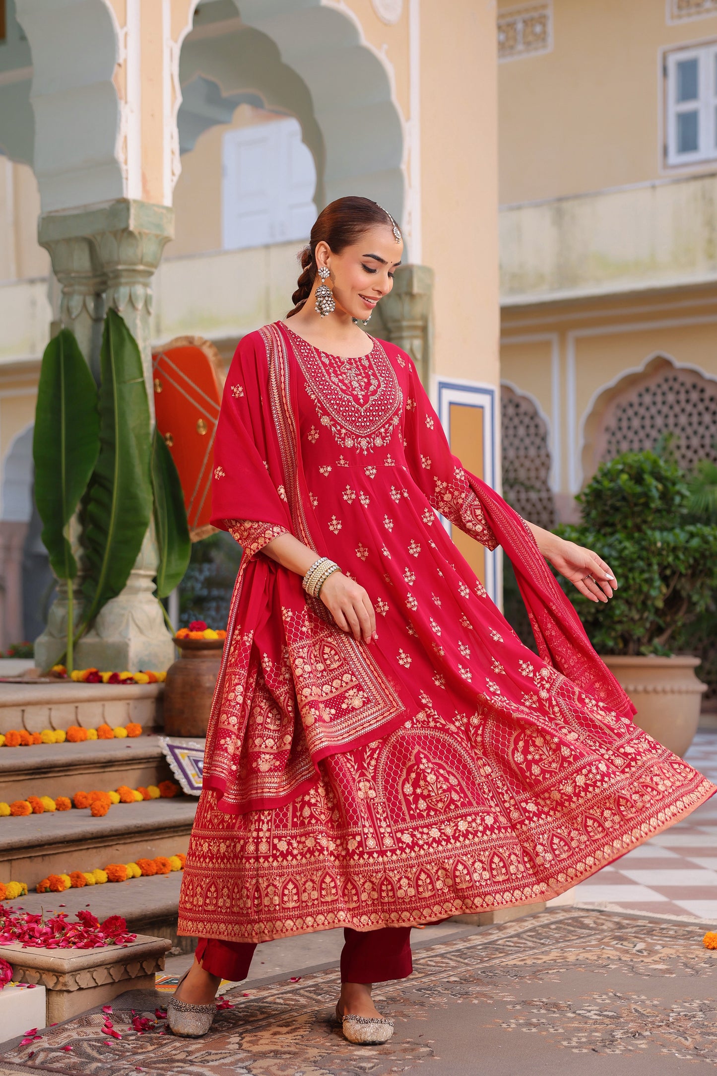 Women Ethnic Motifs Printed Beads and Stones Kurta with Trouser & Dupatta