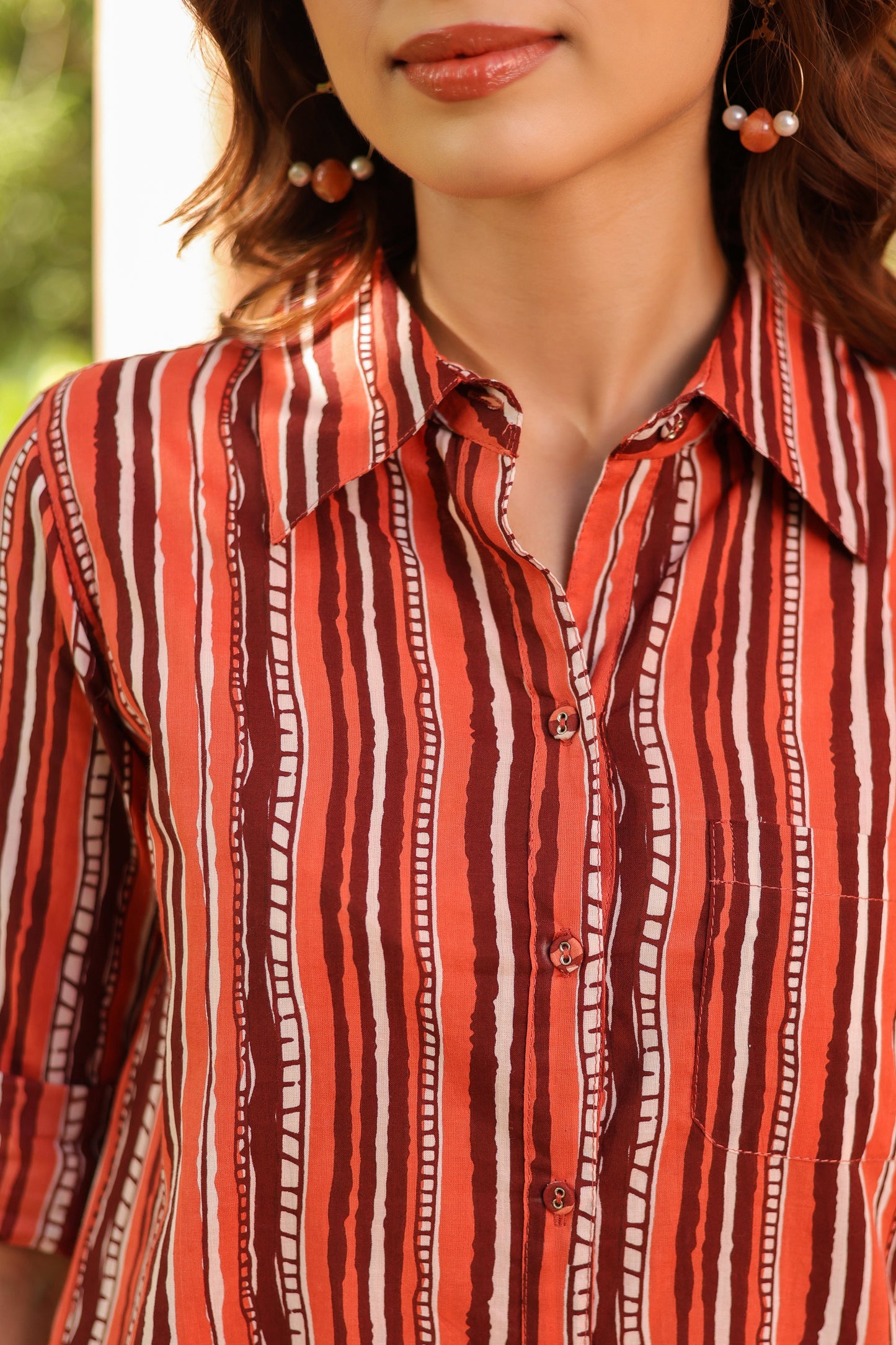 Women Standard Fit Vertical Striped Spread Collar Pure Cotton Casual Shirt