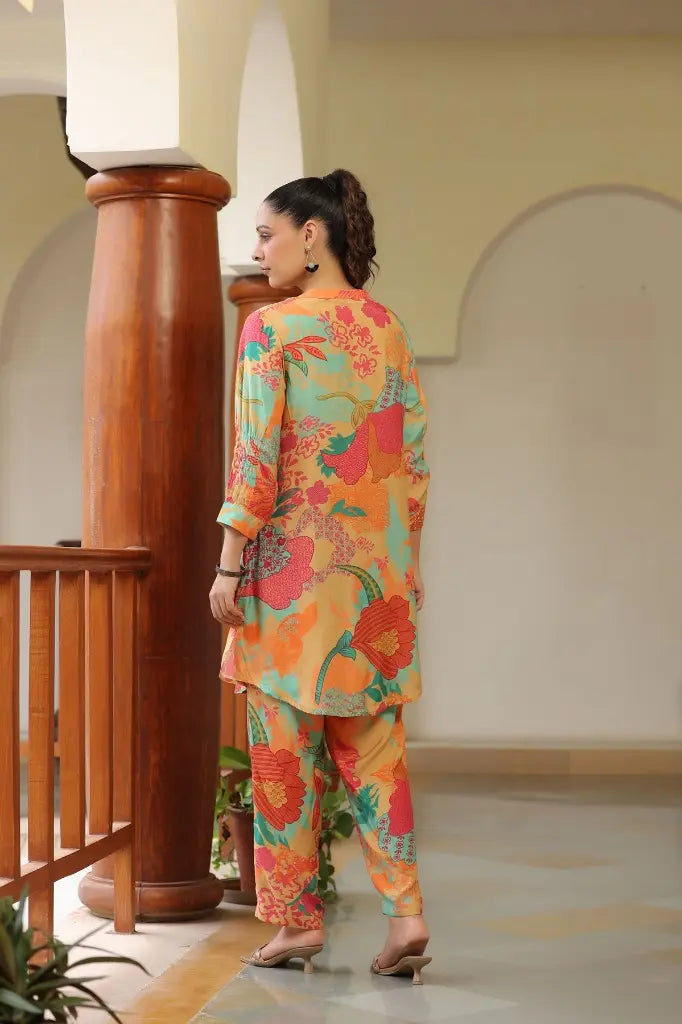 Women Multi Floral Printed Muslin Rayon Tunic With Trouser