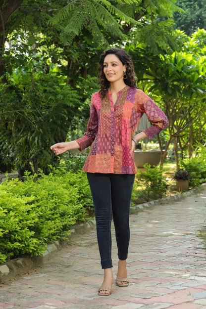 Women Rust Digital Printed Pure Cotton A-line Kurti