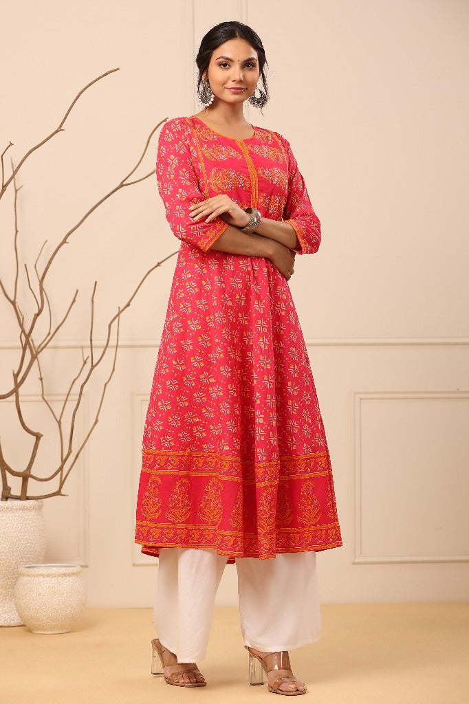 Women Fuchsia Ethnic Motifs Printed Anarkali Kurta