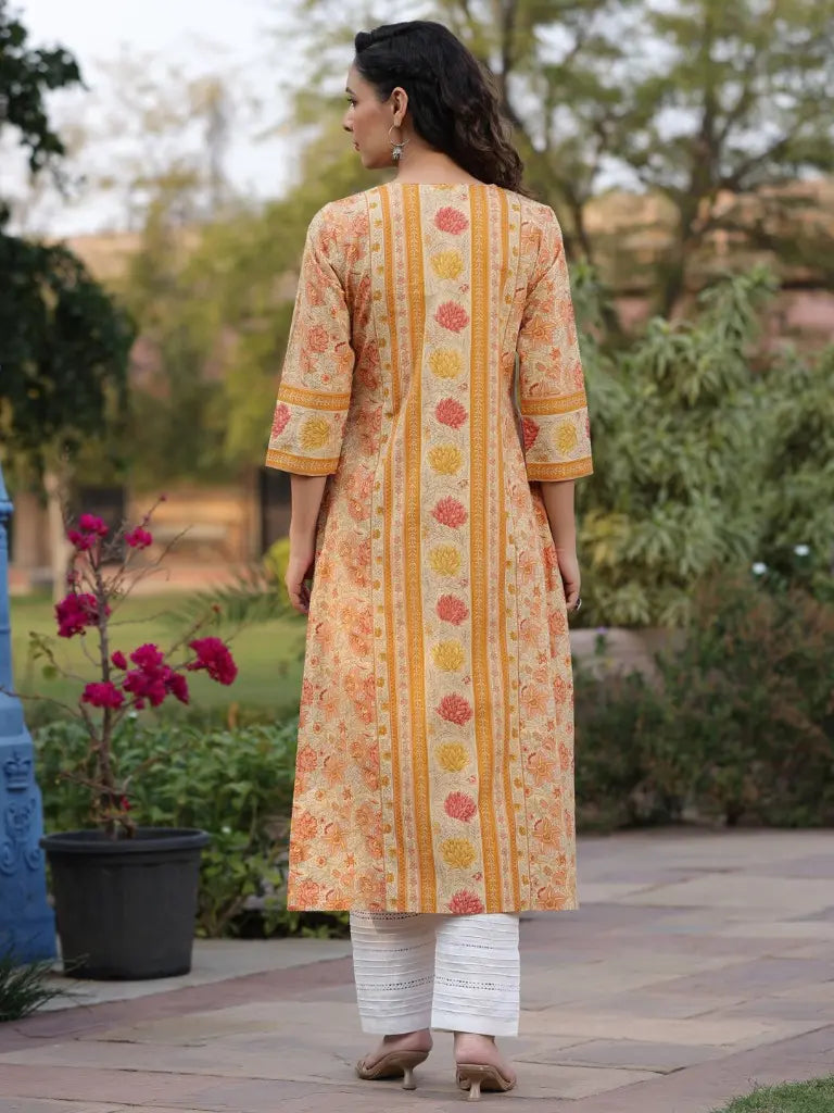 Women Yellow Ethnic Motifs Printed Straight Kurta
