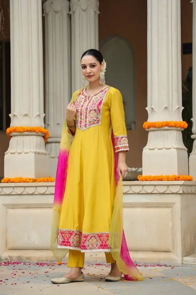 Stunning Mustard Anarkali Suit Set