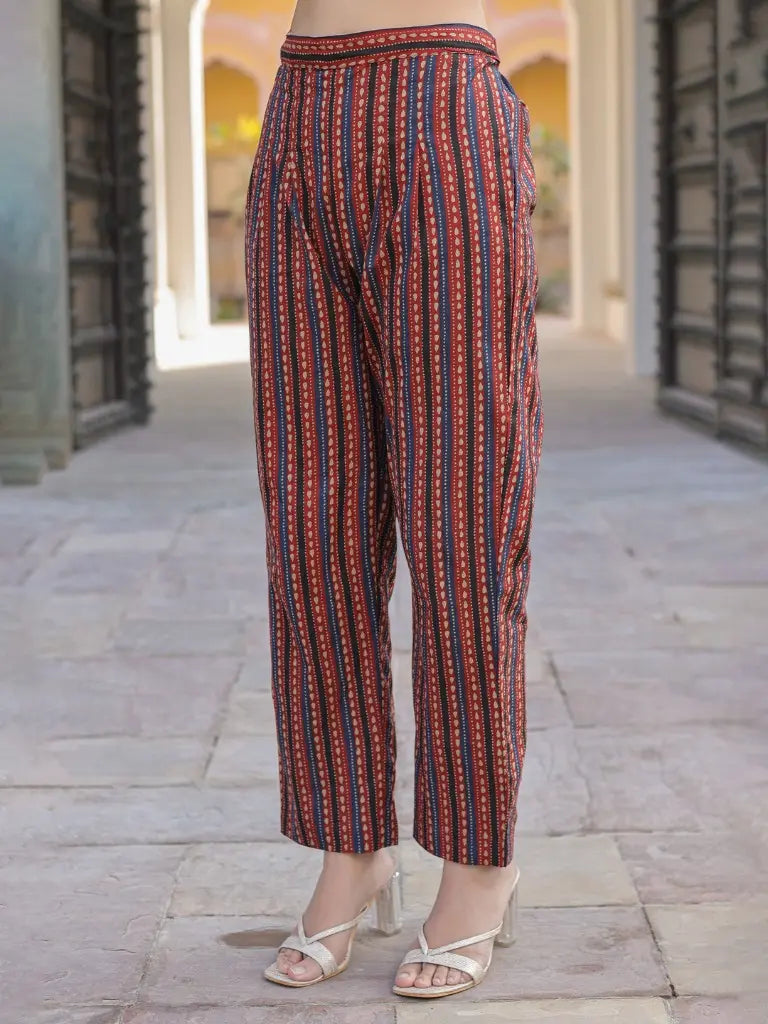 Women Maroon Ethnic Motifs Printed Empire Design Anarkali Kurta With Printed Trouser & Dupatta