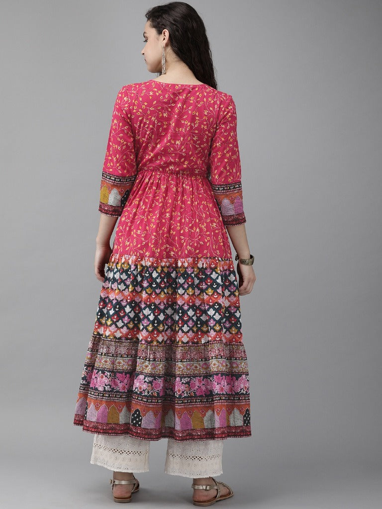 Women Pink Printed Pure Cotton Anarkali Kurta
