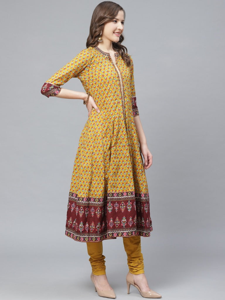 Women Mustard Coloured Kurta with Churidar & Dupatta