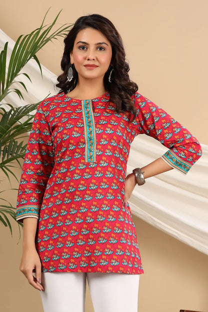 Women Fuchsia Ethnic Motifs Printed Pure Cotton Kurti