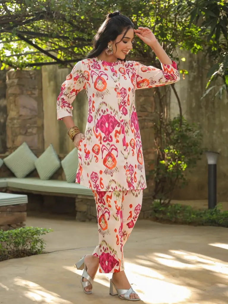 Women Multi Colour Printed Pure Cotton Tunic With Trouser