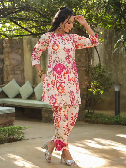 Women Multi Colour Printed Pure Cotton Tunic With Trouser